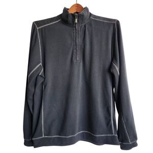 ​Tommy Bahama Jeans Pullover Large Mens Black 1/4 Zip Sweatshirt Contrast Stitch